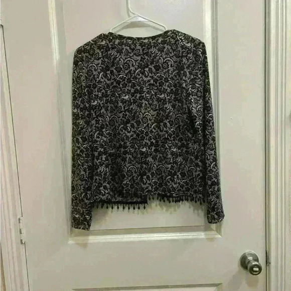 MSK Beaded Floral Cardigan Black & White with Sequins Women’s Size Small - Picture 4 of 4
